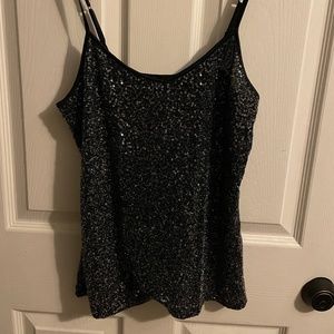 Glittery black spaghetti strap tank top